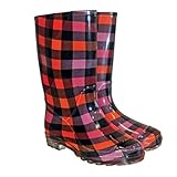 Damen Gummistiefel PVC Karowmuster Stiefel Regenstiefel Damenstiefel Damenschuhe Gartenstiefel Stiefeletten 37