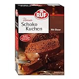 RUF Schokoladen-Kuchen, Backmischung mit einfacher Zubereitung für schokoladigen und saftigen Lieblingskuchen mit Kakao-Glasur, 1 x 475g