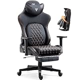 Vigosit Gaming Stuhl- Bürostuhl mit Fußstütze, PC Gamer Stuhl mit 3D Armlehnen, Ergonomische Reclining Gamer Computer Stuhl 180 kg Belastbarkeit, Groß und hoch Büro Gaming Sessel (Schwarz)