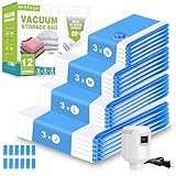 Bestash Vakuumbeutel für Kleidung Bettdecken,12 Stück Vakuumierbeutel für Kleidung,Vacuum Bags for Clothing Travel mit Pumpe für Reise Und Kleideraufbewahrung & Organisation
