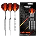 Champify® Brass Darts Set “Meteor” mit 23g Barrel und Stahlspitze | 3 Dartpfeile mit 6 Schäften & Flights | inkl. weiteres Zubehör | Dartpfeile mit Stahlspitzen