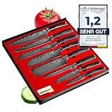 Küchenkompane – asiatisches Edelstahl Messerset Premium – 8-teiliges Küchenmesser Set mit ergonomischem Pakkaholzgriff inkl. Geschenkbox – Rostfreie & scharfe Messer – Designed in Germany