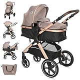 Lorelli Kinderwagen Viola 2 in 1, Kombikinderwagen bis 22 kg inkl. Babywanne und Sportsitz, Sportbuggy, Reisebuggy, Baby Buggy klein zusammenklappbar, große Gummireifen, Federung, beige