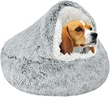 SUOXU Hunde-Beruhigungsbett, Donut-Kuschelnest, warmes, weiches Plüsch-Hundekissen mit kuscheligem Schwamm, Rutschfester Unterseite für kleine Hunde/große Katzen unter 10 kg Cat Bed