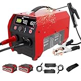 FLNOZAMZ Tragbares kabelloses Schweißgerät MMA MIG 160A batteriebetriebenes Schweißgerät mit 2 x 3,0 Ah Batterie, Heißstart-Inverter-Stabschweißgerät mit LCD-Display Tragbares Punktschweißgerät