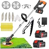 Akku-Rasentrimmer, 21 V, elektrischer Rasentrimmer mit Akku und Ladegerät, mit 3 Klingen, verstellbarem Kopf und Teleskopgriff