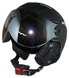 protectWEAR Skihelm MS95 schwarz matt mit Zwei Visieren klappbar - M