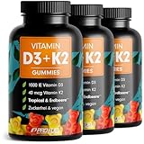 Vitamin D3 + K2 Gummies 180x mit je 1000 IE Vitamin D3 + 40 mcg Vitamin K2 - zuckerfrei und vegan - laborgeprüft mit Zertifikat - Vorrat für 6 Monate