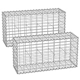 SONGMICS Gabionenkörbe, Metall-Steinkörbe mit 5 x 10 cm Maschenweite für Mauersteine, verzinkt, Steingabione Mauer, 100 x 50 x 30 cm, 2er-Set, silber GGB253V1