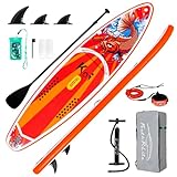 FunWater Aufblasbares Stand Up Paddle Board Surfbrett SUP Komplettes Paddleboard Zubehör Verstellbares Paddel, Pumpe, Reiserucksack, Sicherheitsleine, wasserdichte Handyhülle