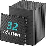 Schutzmatten Bodenschutzmatte Set 30cmX30cm 32 Stück Sportmatte Puzzlematte, Puzzle Sportgeräte Matte Fitnessmatte Turnmatte Unterlegmatte Bodenmatte Sport Mat Trainingsmatte Gummimatte Yogamatte