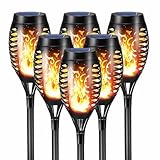 Hqynss Solarlampen für Außen Garten, 6 Stück Solar Fackeln mit Realistischer Flammeneffekt, IP65 Wasserdicht Gartenfackeln Solarleuchten für Außen, Hinterhöfe, Gärten, Rasen Beleuchtung