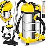 MASKO® Industriestaubsauger Staubsauger Nass Trocken Sauger Edelstahl 2300W + Steckdose | Blasfunktion | Push&Clean | Industrie-Sauger mit & ohne Beutel | Inkl. Wechselfilter | beutellos Gelb