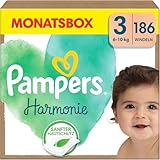 Pampers Baby Windeln Größe 3 (6-10 kg) Harmonie, MONATSBOX, Sanfter Hautschutz Und Pflanzenbasierte Inhaltsstoffe, 186 Stück