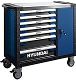HYUNDAI Werkstattwagen Set 59004 (305-teilig, hochwertiger Werkzeugwagen, 7 Schubladen, 6 Schubladen bestückt, separater Ablagefach, Montagewagen gefüllt mit Profiwerkzeug)