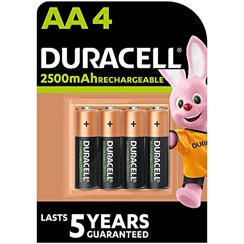 Duracell Rechargeable AA 2500 mAh Mignon Akku Batterien HR6, NiMH 1.2 V, 4er Pack