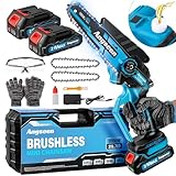 Mini Kettensäge mit Akku, 6 Zoll Akku Kettensäge mit 4000mAh Akku, 1000W Bürstenloser Motor, Automatischer Öler und 2 Super Ketten, HandKettensäge Akku für Gartenscheren Astschere Holzschneiden