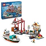 LEGO City Hafen mit Frachtschiff, Bauspielzeug für Jungen und Mädchen ab 8 Jahren, Geschenkidee für Kinder, Containerkran, Schiff-Spielzeug und 8 Minifiguren 60422