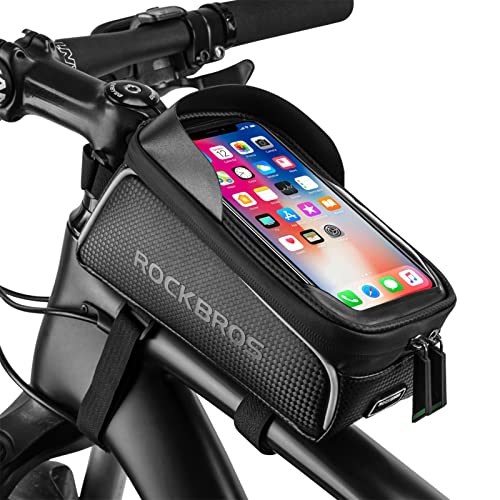 ROCKBROS Fahrrad Rahmentasche Wasserdicht Lenkertasche Oberrohrtasche Touchscreen für iPhone XR XS MAX X 8 7 6 Plus/Samsung Galaxy S10+ Note 9 / Huawei P30 Pro Smartphones bis zu 6.5 Zoll
