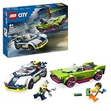 LEGO City Verfolgungsjagd mit Polizeiauto und Muscle Car, Auto-Spielezug mit 2 Rennautos, Polizei-Geschenk für Kinder, Jungs und Mädchen ab 6 Jahren, Set mit Polizist und Ganovin-Minifiguren 60415