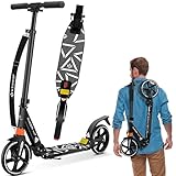 KESSER® Cityroller Scooter 205mm Räder PU Big Wheel - Pro-S Tretroller mit Doppel Federung, City-Roller, klappbar und Höhenverstellbar, Kickscooter für Erwachsene und Kinder, Schwarz