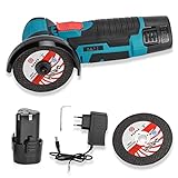 Mini Angle Grinder, 19500 rpm Cordless Brushless Electric with 2 Batteries, 12V 2000 mAh, for Cutting and Polishing, Two Saw Blades, Polishing Wood, Stone, Steel, Glass (blue)