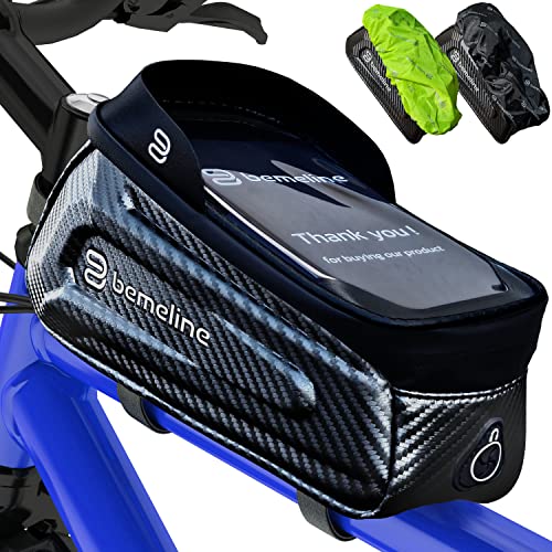 BEMELINE Fahrrad Rahmentasche Wasserdicht Lenkertasche Oberrohrtasche Touchscreen handyhalterung mit Kopfhörerloch für Smartphone unter 6,9 Zoll (Black)