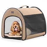 Petsfit Hundebox faltbar, tragbare & Atmungsaktive Hundebox für Zuhause mit Gewölbtem Design, Zimmerkennel Hund Hundeschlafbox mit Anti-Offener Reißverschluss und Plüschkissen,M, Khaki