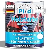 Plid® Holzfarbe Holzlack Weiß Innen & Außen - Wetterschutzfarbe Weiß Holzfarbe Außen - Dauerhafte Holzschutzfarbe - Farbe für Holz - Lackfarbe Wetterfest - Made in Germany 0,75l