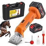 CGOLDENWALL Schermaschine Pferd Akku 690W 2800RPM, mit 2 * 4000mAh Lithium-Batterien, 6-Geschwindigkeits Heavy Duty Pferderasierer für Pferde, Equiden, Ziegen, Rinder, Ponys und Tiere mit dickem Fell