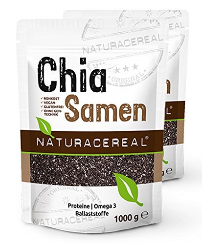 NATURACERAL Chia Samen 2x 1 kg. - | Vegan, naturbelassen und ohne Gentechnik | In Deutschland geprüfte Qualität | Proteine, Omega 3 und Ballaststoffe |