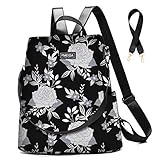 Fmeida Rucksack Damen Anti Diebstahl Handtaschen Wasserdichte Nylon Schulrucksack 2 in 1 Schultertasche Shopper Casual Daypack Reiserucksack für Frauen Mädchen (Blumen Schwarz)