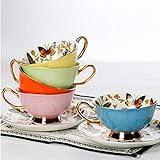 Espressotassen Kaffeetassen, Porzellan, hochwertiges Schmetterlingsblumen-Teetasse und Untertasse-Set, Nachmittagsteezeit, Keramiktasse, Bürotrinkgeschirr Espresso Tassen (Color : Style A pink, Size