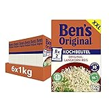 BEN’S ORIGINAL Ben's Original Original-Langkorn-Reis, 10 Minuten Kochbeutel, 6 Packungen (6 x 1kg)