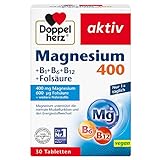 Doppelherz Magnesium 400 + B1 + B6 + B12 + Folsäure - Magnesium unterstützt die normale Muskelfunktion und den Energiestoffwechsel - 30 vegane Tabletten