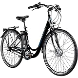 ZÜNDAPP Green 2.7 28 Zoll E Bike Damen Elektrofahrrad mit Rücktrittbremse Ebike Damen City Hollandrad Elektro Bike Pedelec tiefer Einstieg Retro E - Bike Frauen (schwarz/blau, 48 cm)