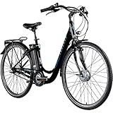 ZÜNDAPP Green 2.7 28 Zoll E Bike Damen Elektrofahrrad mit Rücktrittbremse Ebike Damen City Hollandrad Elektro Bike Pedelec tiefer Einstieg Retro E - Bike Frauen (schwarz/blau, 48 cm)