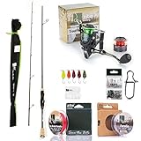 Zite Fishing Ultra Light Set | 210cm Trout Spoon Angel-Rute | Forellen-Rolle 1000 3+1BB | 30 Stück Angelwirbel-Snaps #000 | 0,06 mm 3fach geflochtene Schnur aus 100% PE-Fasern | 5 Neon Forellenblinker