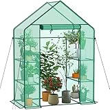 AMHANCIBLE Gewächshaus, Foliengewächshaus mit 3 Regale, Tomatengewächshaus, 140x70x195cm, Gewächshaus Balkon mit PE Gitterfolie für Tomaten & Pflanzen, Grün EGWH13GR