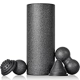 Fitnessrolle Faszienrolle Set 5-T Faszienball Blackroll Foam Roller Faszien Set mit Faszienball Faszienrolle Klein und Duoball Triggerpunkt für Yoga Faszien Training von Muskeln (Schwarz)