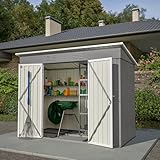 Jaxenor Gartenhaus Metall, 229×111×182cm, Garten Geräteschuppen Metall, Gartenschrank Wasserdicht für Outdoor Terrasse, Gerätehaus, Inkl Metallfundament (ohne Boden), Grau