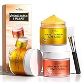 Gesichtspeeling, Gesichtspeeling mit Vitamin C Kurkuma, Gesichtspeeling mit Himalaya-Meersalz und Rose, Braunem Zucker und Honig, sanfter Aufhellungsentferner Mitesser dunkle Flecken Akne, 3pcs