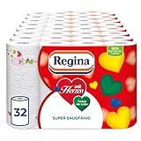 Regina mit Herzen Haushaltstücher 3-lagig | 32 Rollen-Packung (8 x 4 Einzelpackungen) | 43 Blatt pro Rolle | Super saugfähig, dick, beständig | FSC®-zertifiziertes Papier