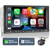 2 Din Autoradio mit Wireless CarPlay & Wireless Android Auto, 7 Zoll Bildschirm Double Din Auto Radio Touch Display mit Bluetooth, FM AM RDS