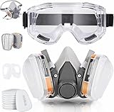 28 in 1 Halb Gesicht Staubmaske Set Filter für Dämpfe, Sand, Asbest, Gas, Säure und Ammoniak mit Schutzbrille, Partikelschutzfiltern Lackierer Masken und mehr mit 20 Filtrierbare Wattepads 2 Patronen