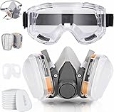 28 in 1 Halb Gesicht Staubmaske Set Filter für Dämpfe, Sand, Asbest, Gas, Säure und Ammoniak mit Schutzbrille, Partikelschutzfiltern Lackierer Masken und mehr mit 22 Filtrierbare Wattepads 2 Patronen