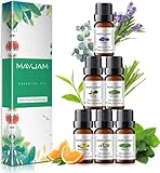 MAYJAM Ätherische Öle Set 6 x 10ml, 100% Rein Naturrein Ätherisches Öl Eukalyptusöl, Lavendel, Süße Orange, Teebaum, Zitronengras, Pfefferminz, Duftöle Set für Diffuser Aromatherapie Geschenkset