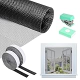 Suevut Fliegengitter Fenster 120×250 cm, Insektenschutz Fenster Ohne Bohren, Zuschneidbares Moskitonetz mit Klettband, Katzennetz Fenster aus Fiberglas für Zuhause und Balkon