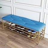 GYQTGBNH Eingangsbank mit goldenem Schuhregal, moderne Schuhbank, Schuh-Organizer, Kunstlederbank, Schuhregal, Bank, Schuhaufbewahrungsbank für den Eingang, Blau, 80 x 35 x 45 cm