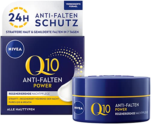 NIVEA Q10 Anti-Falten Power Regenerierende Nachtpflege (50 ml), straffende Gesichtspflege für alle Hauttypen, Nachtcreme mit Doppeleffekt Koenzym Q10 und Kreatin